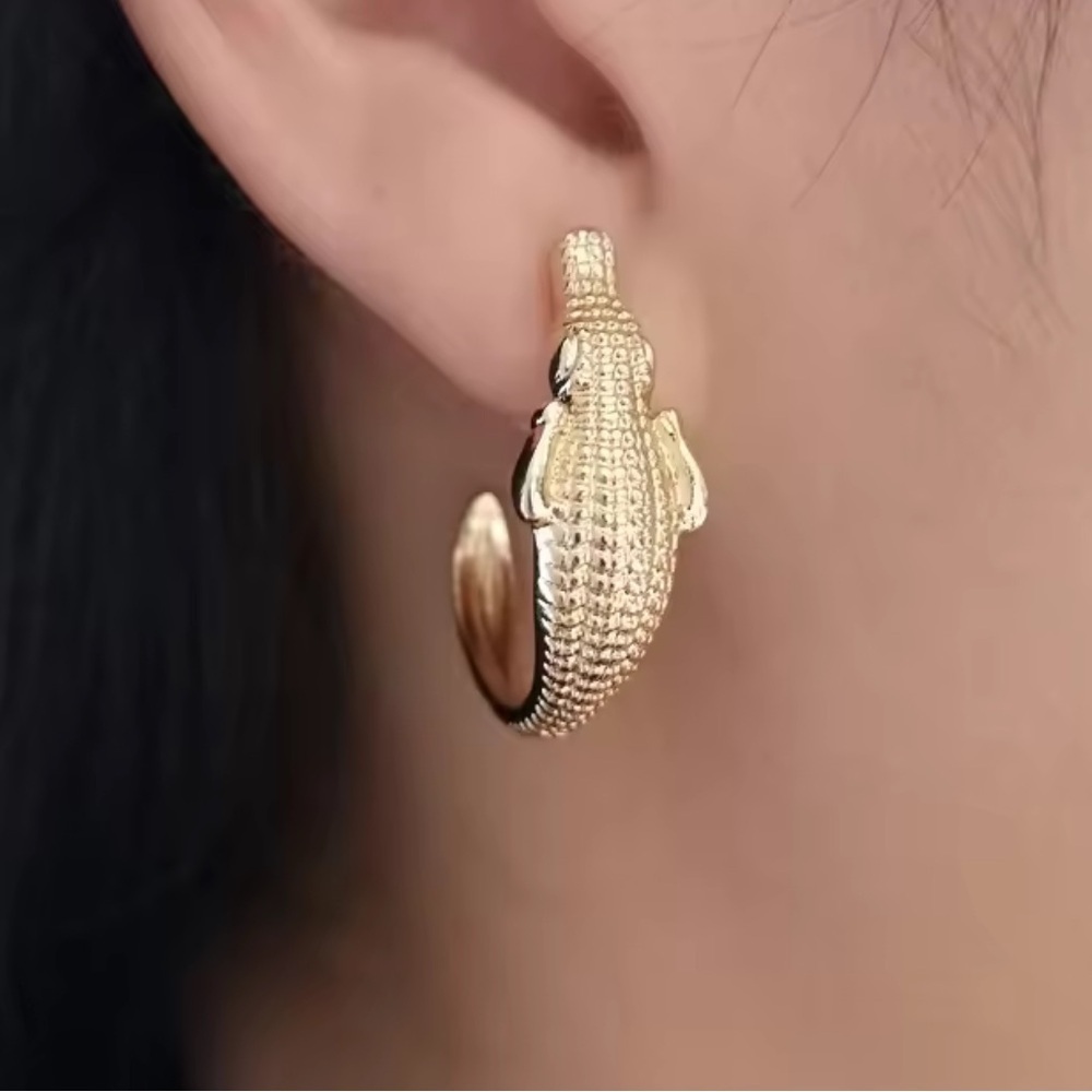 Gold Alligator Hoop Earrings View 2